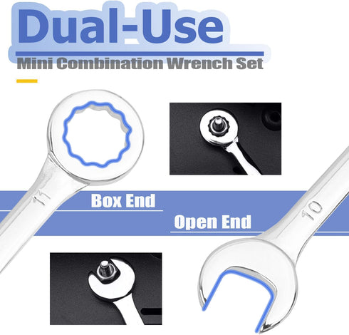 Mesee 10 Pieces Mini Combination Wrench Set, Dual-Use Spanner Hand Repair Tool for Automotive Bike Home Appliance