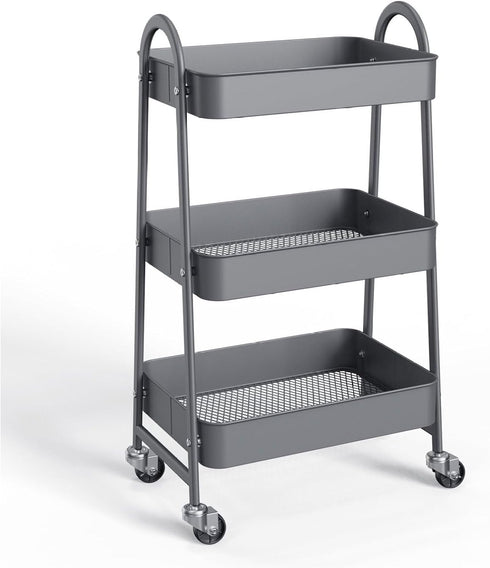 Generic 3 Tier Rolling Cart, Metal Utility Cart with Wheels, Lockable Storage Organizer for Kitchen, Bathroom, Living