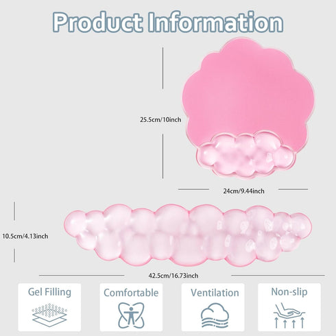 Pink Cloud Gel Wrist Rest for Keyboard and Mouse, Ergonomic Mouse Pad with Wrist Support Non-Slip Base for Typing Pain