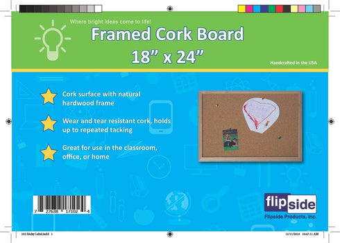 Flipside Products 18" x 24" Cork Bulletin Board - Natural Wood Framed, Memo Pin, Wall Mounted