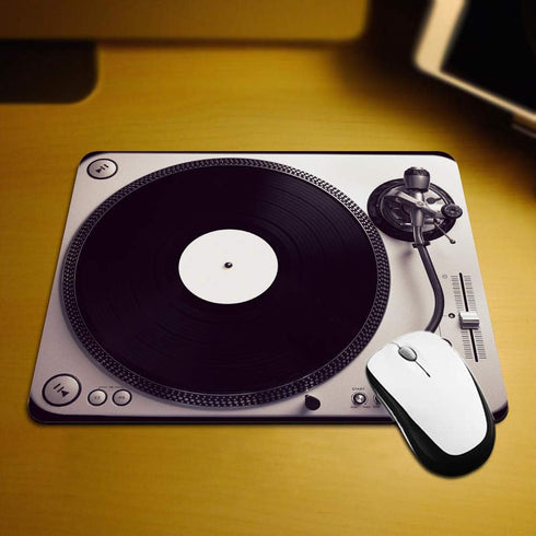 Gaming Mouse Pad, Vintage Turntable Playing Black Vinyl Top View, Non-Slip Rubber for Computers, 9.5 x 7.9 Inch