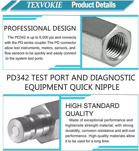 TEXVOKIE PD342 1/8" 1/4"-18 1.63" Test Port and Diagnostic Equipment Quick Nipple with Female Pipe Thread, Fits for PD