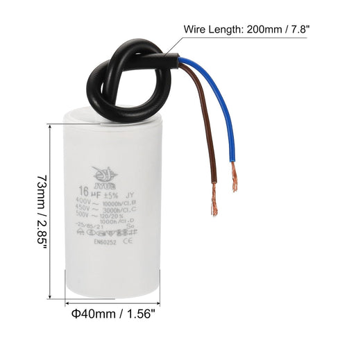 PATIKIL CBB60 16uf Running Capacitor,2Pcs AC 450V 2 Wires 50/60Hz Cylinder 72x40mm for Water Pumps, Washing Machines Motor Start