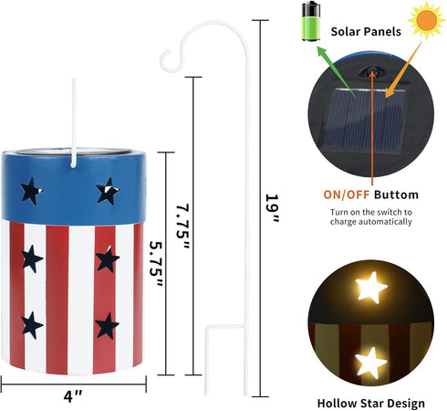 Patriotic Hanging Solar Lantern American Independence Day Garden Lantern Outdoor Decorative Waterproof LED Solar