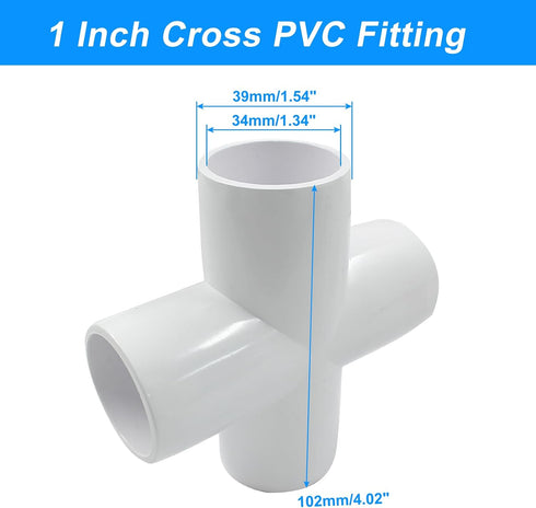 Piutouyar 4 1" Elbow 4 Elbow Pcs Cross PVC Pipe Fitting, Way Furniture Grade Pipe Connector PVC Fitting Pipe Corner