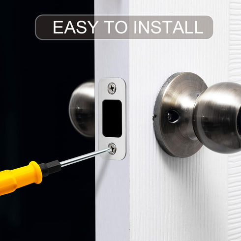 2 Pack Door Strike Plates, Large Hole with 4 Screws for Interior Doors, Round Corner Door Lock Replacement Parts
