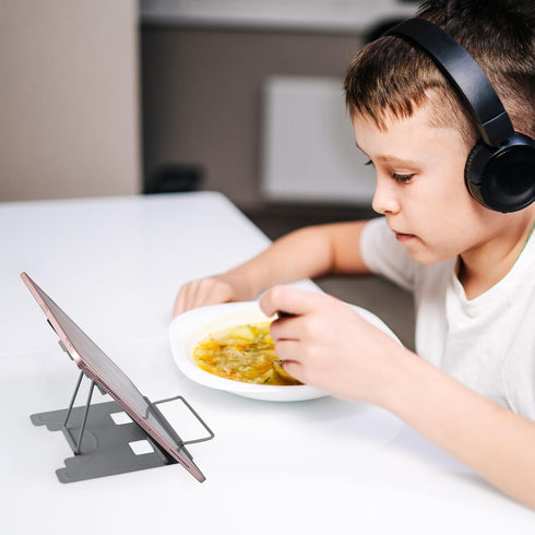 Mini Book Stand Book Holder: Adjustable Metal Desk Cookbook Holder for Reading Hands-Free, Portable (Grey)