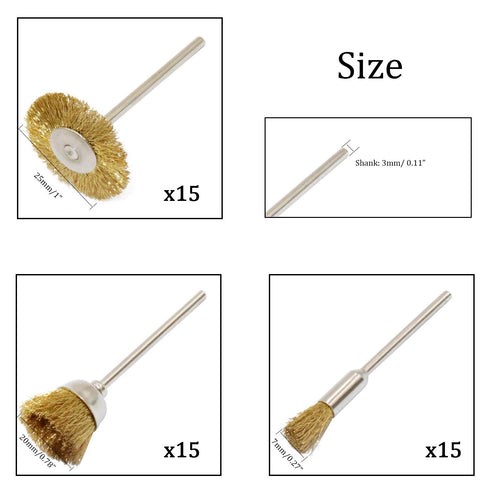 45 Pieces Brass Wire Brushes Set, Wheel Cup Pen Brush Polishing Attachment Kit for Dremel Grinder Rotary Tools (Gold)