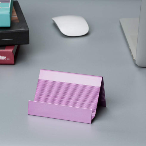 Business Card Holder Aluminum Display Stand - High-end Desktop Organizer, Light Purple, 1 Pack