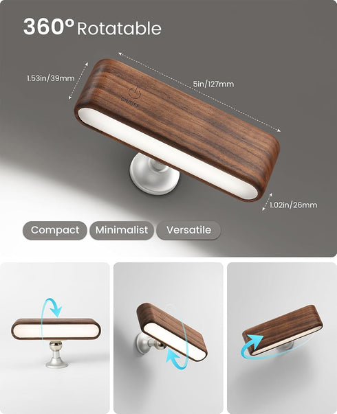 360Rotate (1 Pack Wood LED Wall Sconce Magnetic Wall Mounted Lamp Brightness Adjustable Night Lights Rechargeable