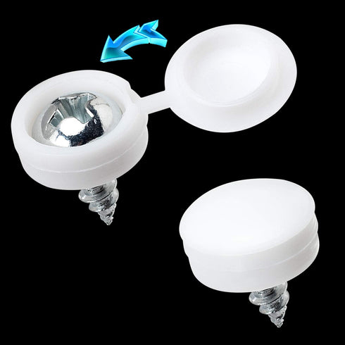 PAGOW 50 Pcs White Plastic Hinged Screw Cover Caps, Fold Snap Washer Flip Tops for Protection