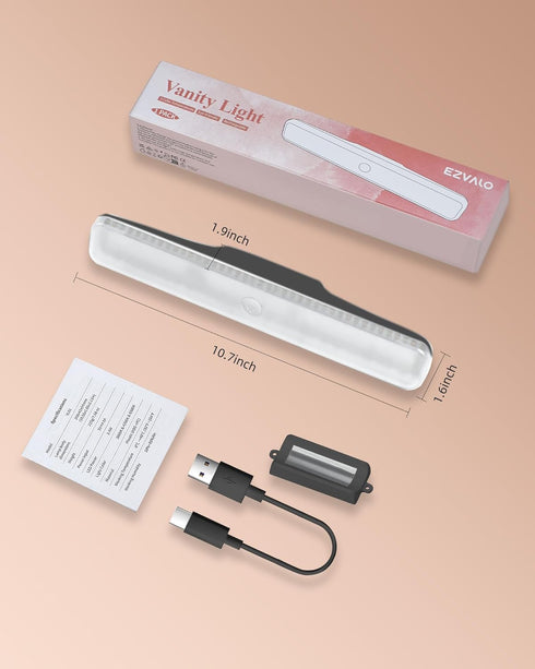 1 Pack, 3 Dimming, EZVALO Wireless Makeup Light Vanity Lights for Mirror,Bathroom Mirror Light, Rechargeable, Color