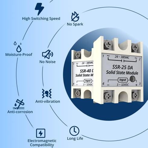 SSR-40DA Solid State Relay Module, Input 3-32V DC to Output 24-380V AC, 40A