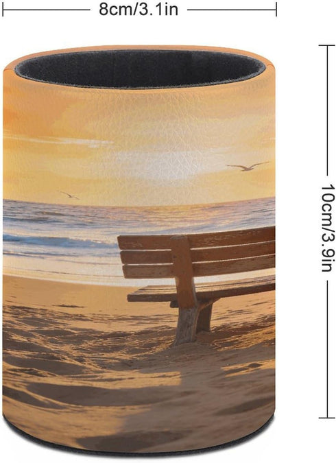 LZQPOEAS Beach Bench Pen Holder for Desktop Organizer Storage Case Modern Minimalist Pen Cup Round Pencil Holder PU