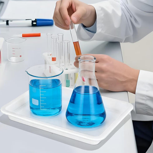 4 Pack 9.7 7.3 Inch GLEAVI Lab Trays Plastic, Acid and Alkali Resistant Chemical Reagent Containment Pan, Leak-Proof