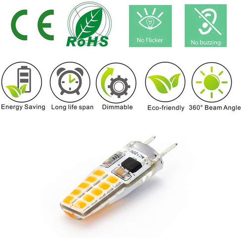 G8 LED Bulb, 3W Equivalent to T4 JCD Bi-Pin G8 Base Halogen Bulb, 20W-25W Dimmable, Warm White 2700K-3000K, 6 Pack