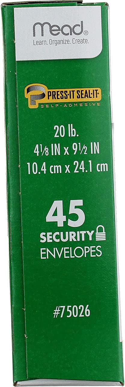 Mead Press-it Seal-it No.10 Security Envelopes, 4.125 x 9.5-Inches, White, 45 Count, Pack of 2 (90 Count Total)