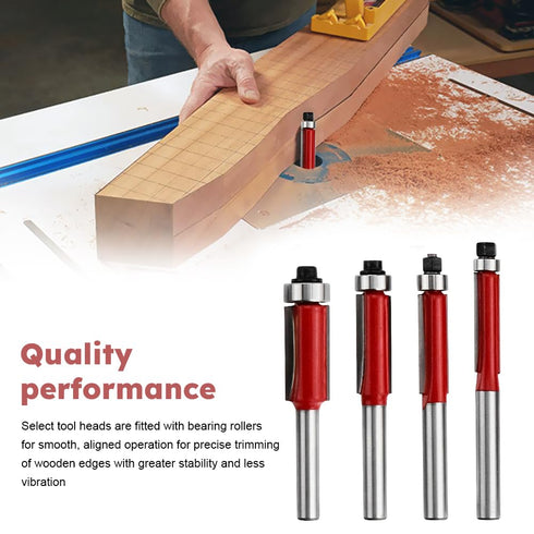 Ovrimelle 4PCS Set, 1/4 Inch Professional Flush Trim Router Bit Shank Top Bearing Hard Alloy Flush Trim Cut Router Bit