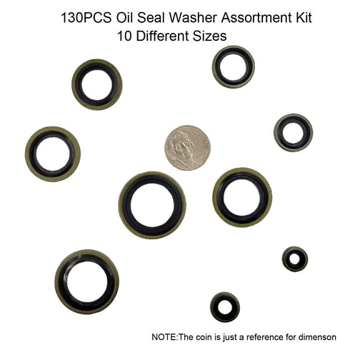 Tom's world 130Pcs Self-Centered Bonded Seal Oil Washers Gasket Assortment Kit for Plumbing, Automotive, Mechanical, Electrical, Cylinder Repairs (M6-M24)
