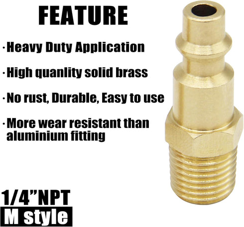 Air Hose Fittings 1/4 inch NPT Male Thread Air Plug, Air Compressor Quick Connect Fittings Durable Solid Brass 300Psi (Industrial Type D, 2 Piece) by Qolekog