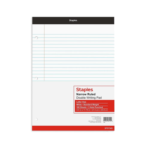 by STAPLES 8.5 11.75, 3Pack STAPLES Notepads, x Narrow Ruled, White