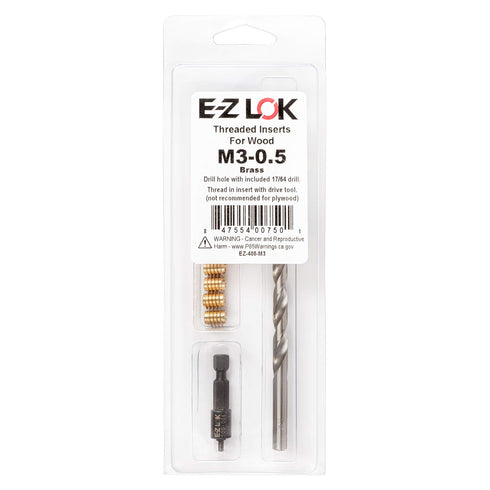 E-Z LOK 400-M3 Threaded Inserts for Wood - Brass Installation Kit with M3-0.5 Knife Thread Inserts