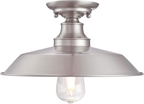 6370200 12-Inch, Westinghouse Iron Hill One-Light Indoor Semi Flush Mount Ceiling Light, Brushed Nickel Finish