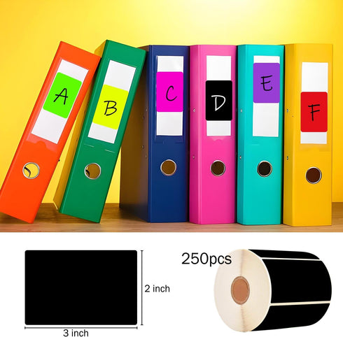 Well Tile 2" x 3" Black Rectangle Color Coding Labels, Permanent Adhesive Write-On Surface - 250 Labels per Roll