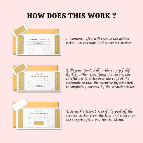 CJ&M The Golden Ticket | Scratch & reveal surprise ticket, Golden ticket, Scratch Card, Surprise holiday, Gift reveal