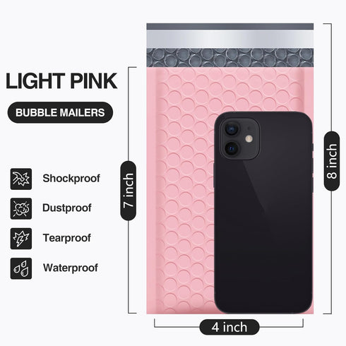 UCGOU Bubble Mailers 4x8 Inch Light Pink, 50 Pack Poly Padded Envelopes for Small Business Mailing