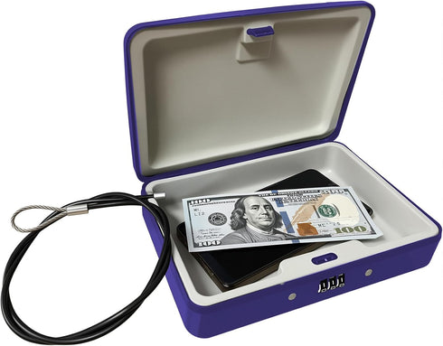 SEPOX Water/Fire-Resistant Portable Security Case Lock Box Steel, Small Personal Travel Safe