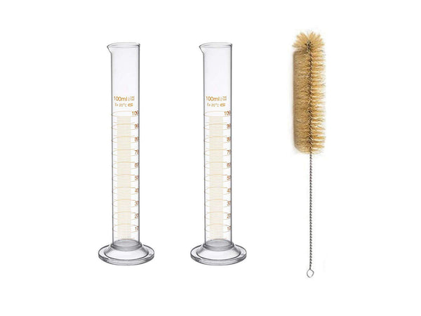 100 mL Glass Graduated Cylinder Measuring, 2 Pcs with Brush (Pack of 2)