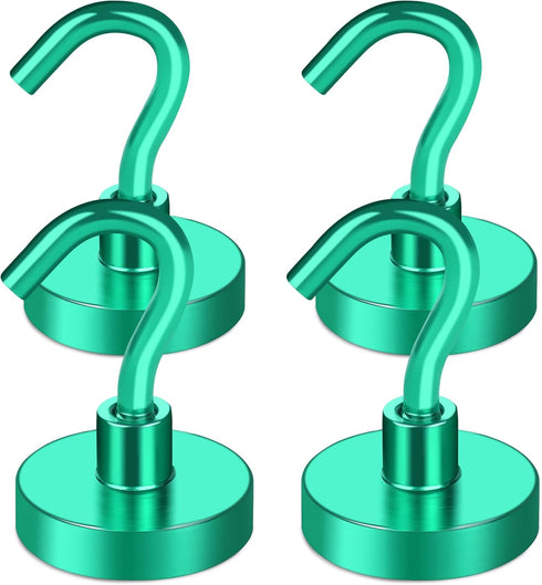 MIKEDE Magnetic Hooks, 40Lbs+ Heavy Duty Magnet Hooks for Cruise Cabins, Strong Neodymium Hanging Hooks (Green, 4 Pack)