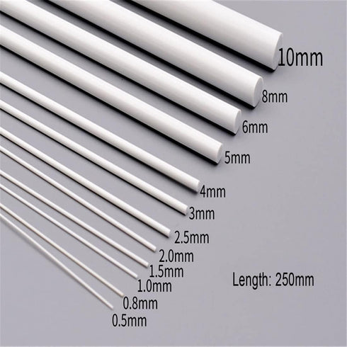 5PCS Diameter 6mm Length 250mm White ABS Plastic Round Bar Rods for DIY Toys and Scene Making