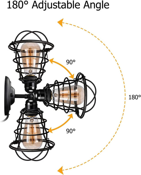 Set Asnxcju Industrial Wall Sconces of Two, Farmhouse Wall Sconce, Vintage Wire Cage Wall Lighting Sconce, Black Wall