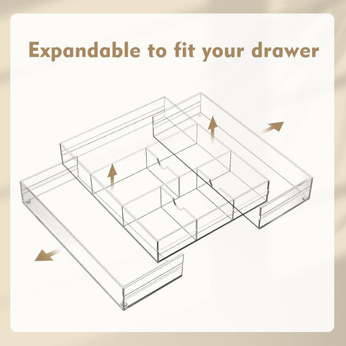 Briwooody 1 9'' 18'' 12'' 2.1'' 8 Pcs Acrylic Desk Drawer Organizer up to x x Expandable Drawer Organizer Trays