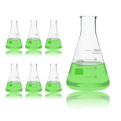 Utile Glass Erlenmeyer Flask Set - 50ml Narrow Mouth Borosilicate 3.3 Glass Flasks, 6pcs for Laboratory