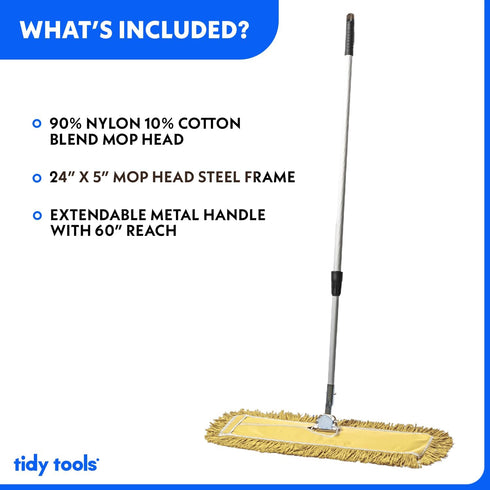 Commercial Dust Mop, 24 x 5 in. Reusable Mop Head, Extendable Handle for Floor Cleaning & Janitorial Supplies