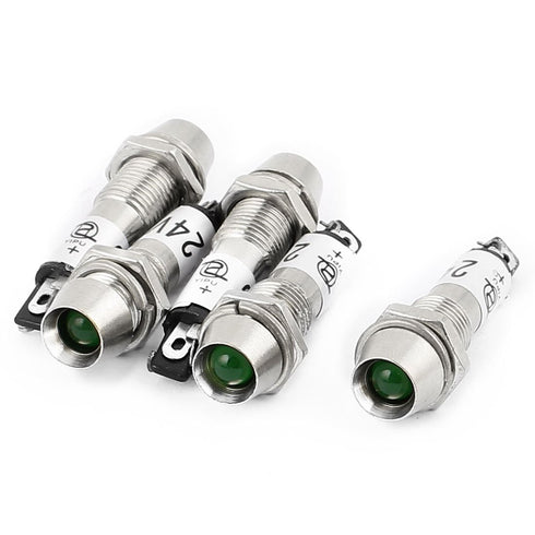 uxcell 5Pcs AC/DC 24V Green LED Metal Indicator Pilot Dash Light Signal Lamp