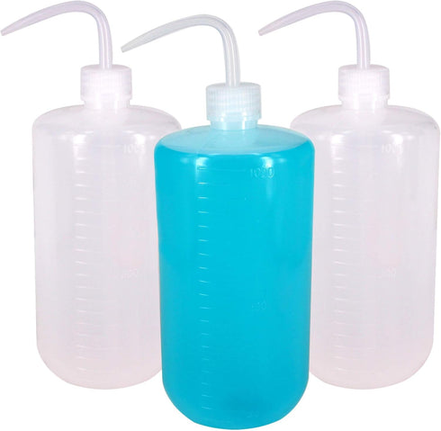 3Pcs 1000ml Plastic Safety Lab Wash Bottle with Scale Labels and Narrow Mouth for Chemistry, Industry, Lab & Gardening