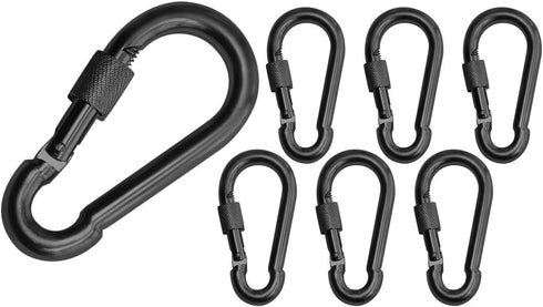 Black & Silver Heavy Duty Bushcraft Locking Thumb Screw Closure - Zinc-Galvanized Steel Carabiner Spring Snap
