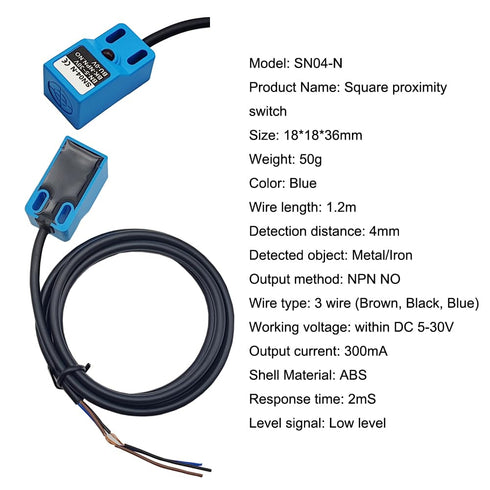 Inductive Proximity Sensor SN04-N NPN NO Normally Open Detection Switch with SN Bracket (Blue, 2 Pack)