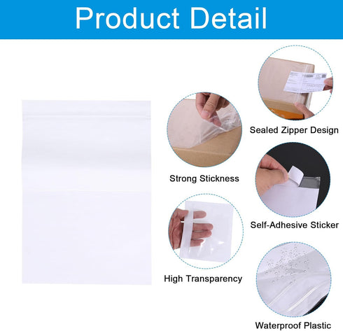 PATIKIL 7x10.5" Clear Packing List Envelope, 100 Pack, Plastic Waterproof, Self-Adhesive Side Loading Pouch