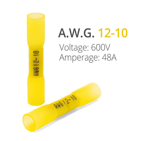 Wirefy 50 PCS Heat Shrink Butt Connectors, Yellow 12-10 AWG - Marine Grade Electrical Waterproof Connectors