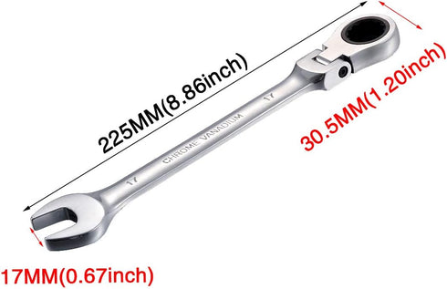 KATUR 17mm Ratcheting Wrench Set - Flexible Pivoting Head Ratchet Combination Spanner Tool