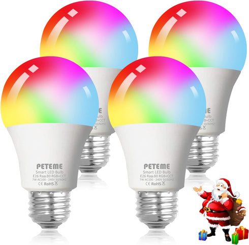 Peteme Smart WiFi Alexa Light Bulb, Led RGB Color Changing Bulbs, Compatible