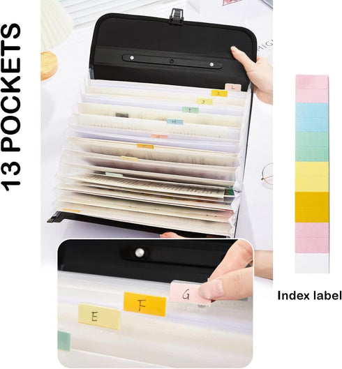 TRANBO 2 Pack Accordion File Organizer with 13 Pockets, Durable Handle, Letter Size/A4, Portable Document Organizer