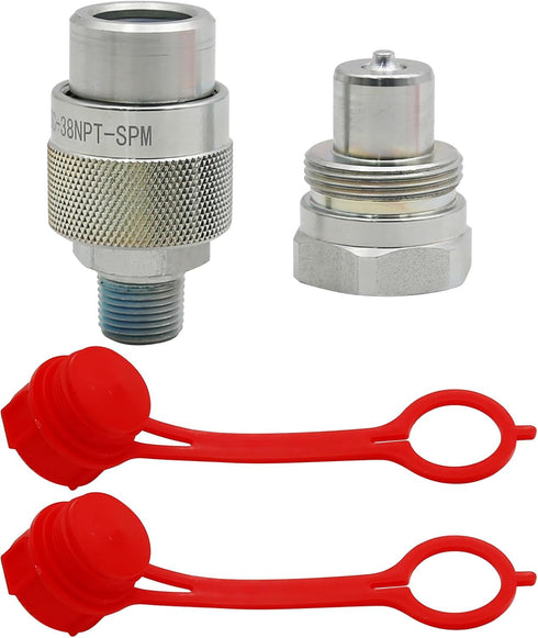 Taper Face Coupling 3/8" NPT, 2 Dust Caps C-604, 10,000 PSI High Pressure Hydraulic Quick Couplings