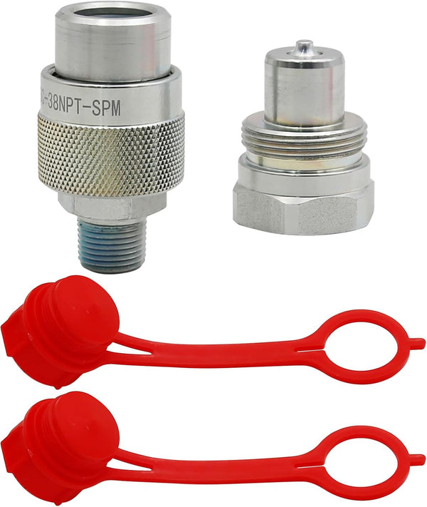 Taper Face Coupling 3/8" NPT, 2 Dust Caps C-604, 10,000 PSI High Pressure Hydraulic Quick Couplings
