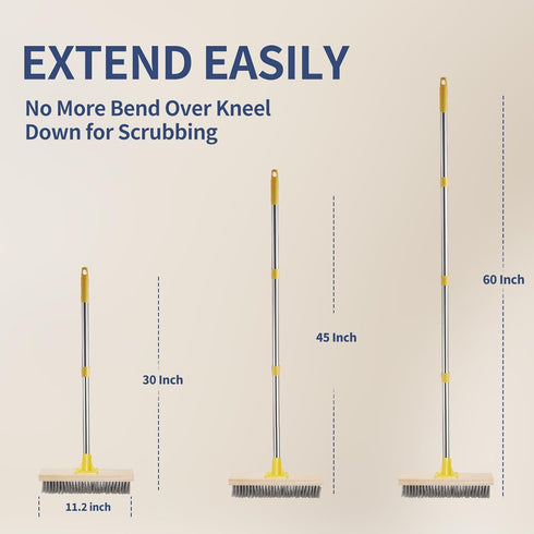 60" NICOFPHY Stainless Steel Deck Brushes for Scrubbing Heavy Duty, Concrete Floor Scrub Brush with Long Handle, Metal